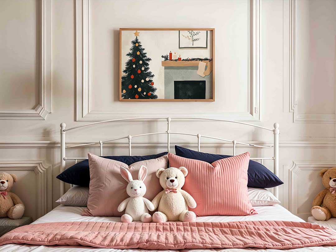 Kerstboom en haard Poster