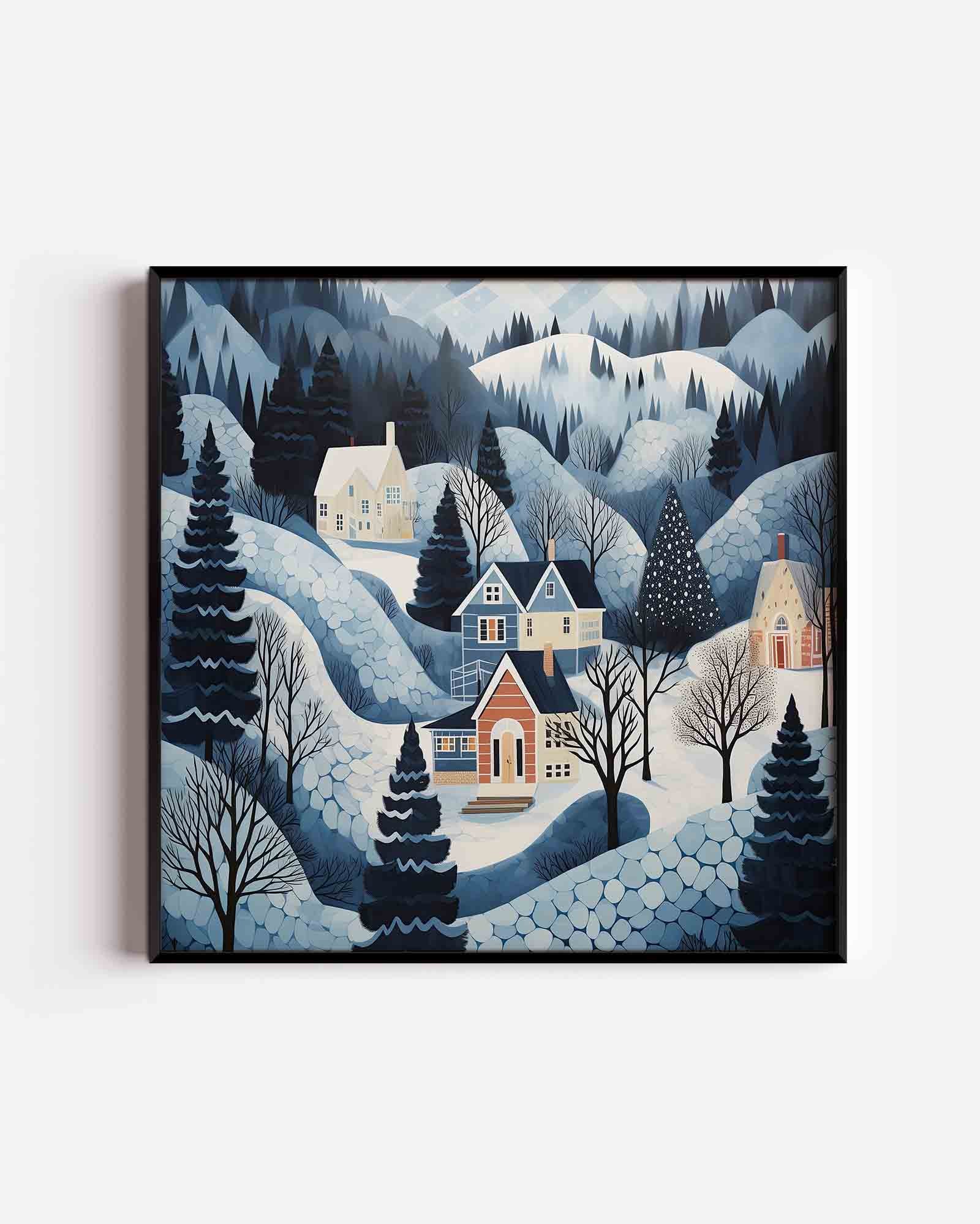 Winterlandschap met huizen Poster