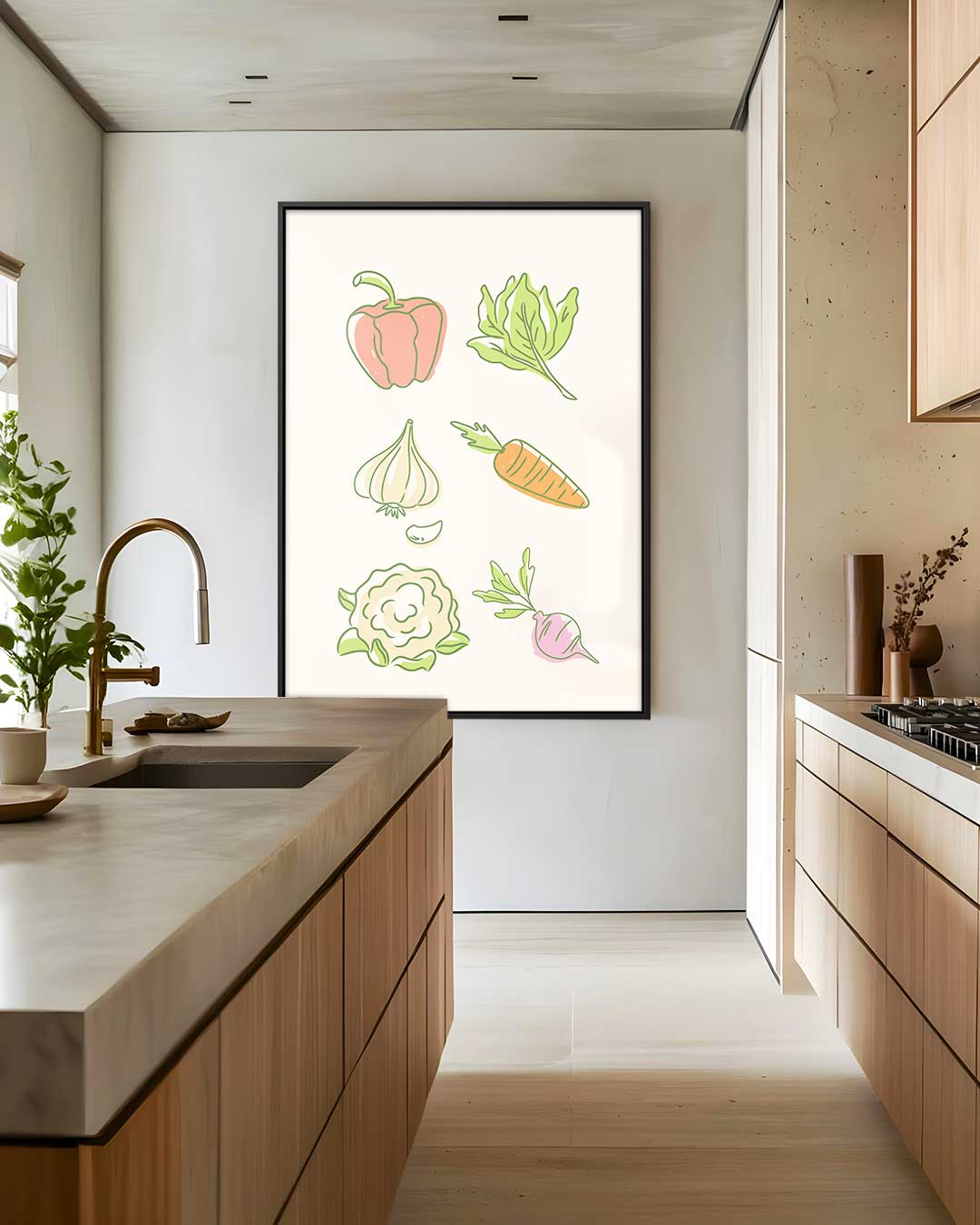Vrolijke Groente Illustraties Kunstwerk-canvas-dibond-plexiglas-wanddecoratie-WallArtistic