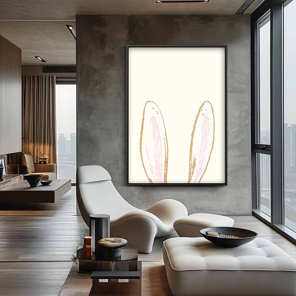 Schattige Konijnenoren Illustratie Kunstwerk-canvas-dibond-plexiglas-wanddecoratie-WallArtistic