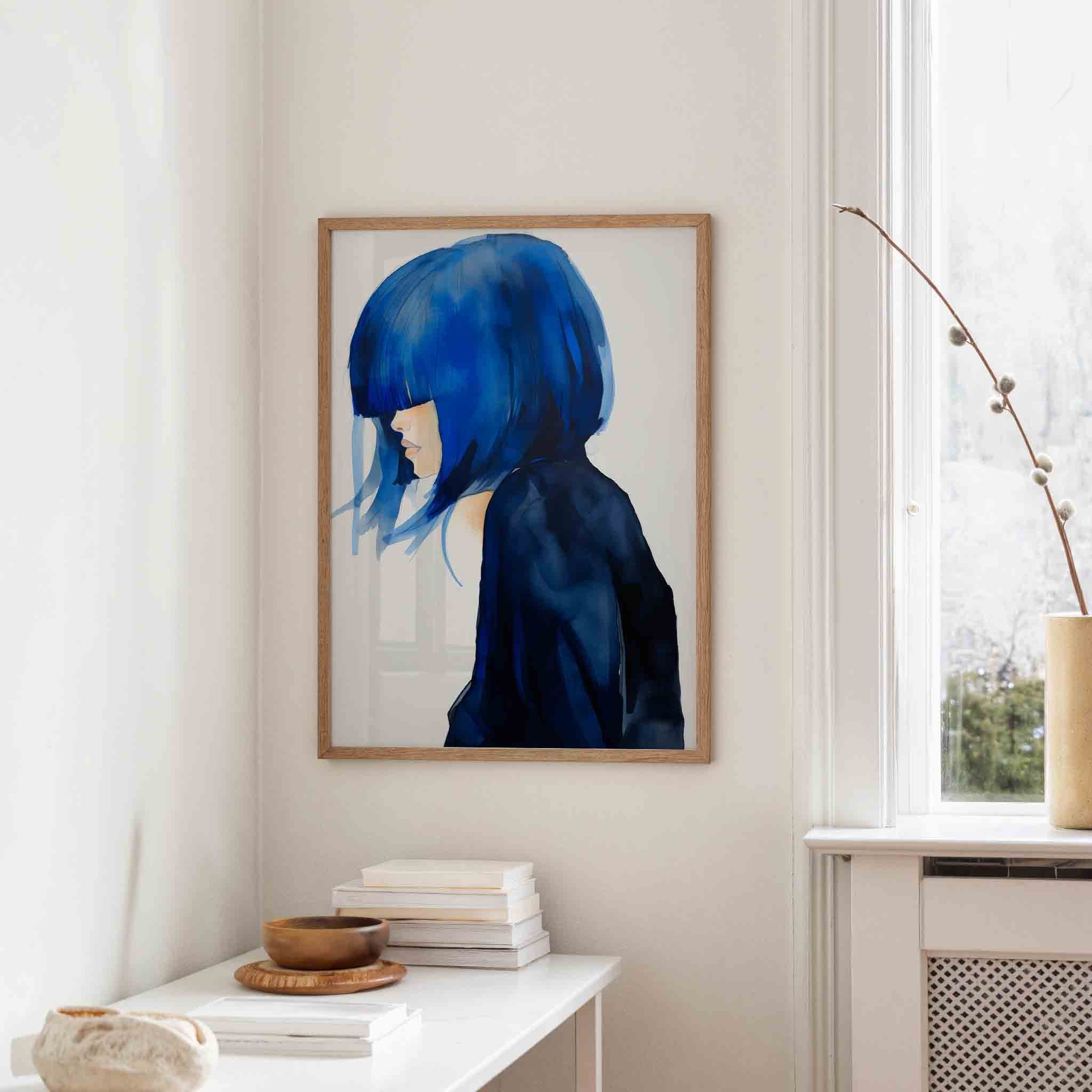 Blauw haar profiel Poster
