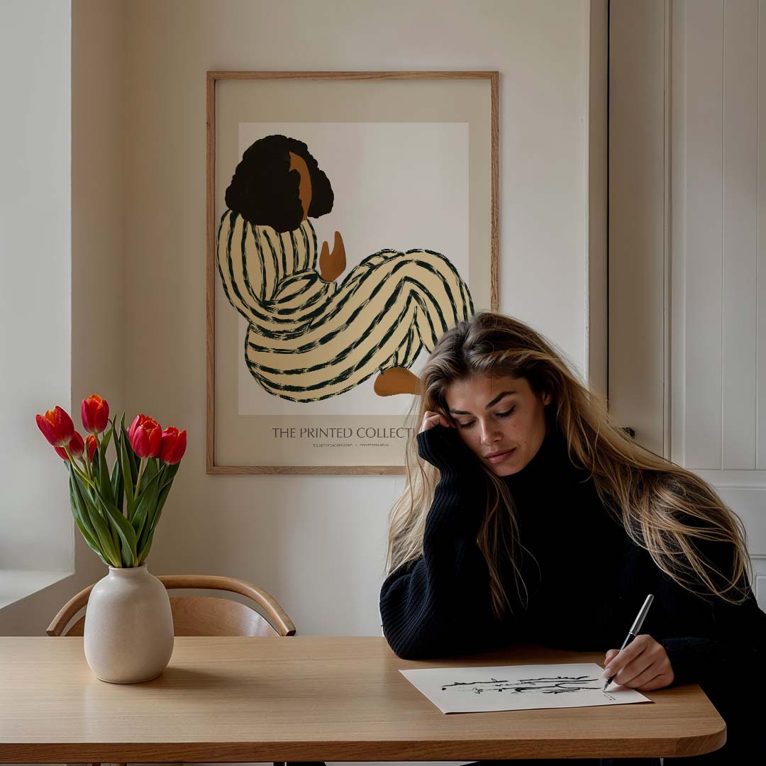 The Printed Collection - Gestreepte Vrouw Poster-WallArtistic