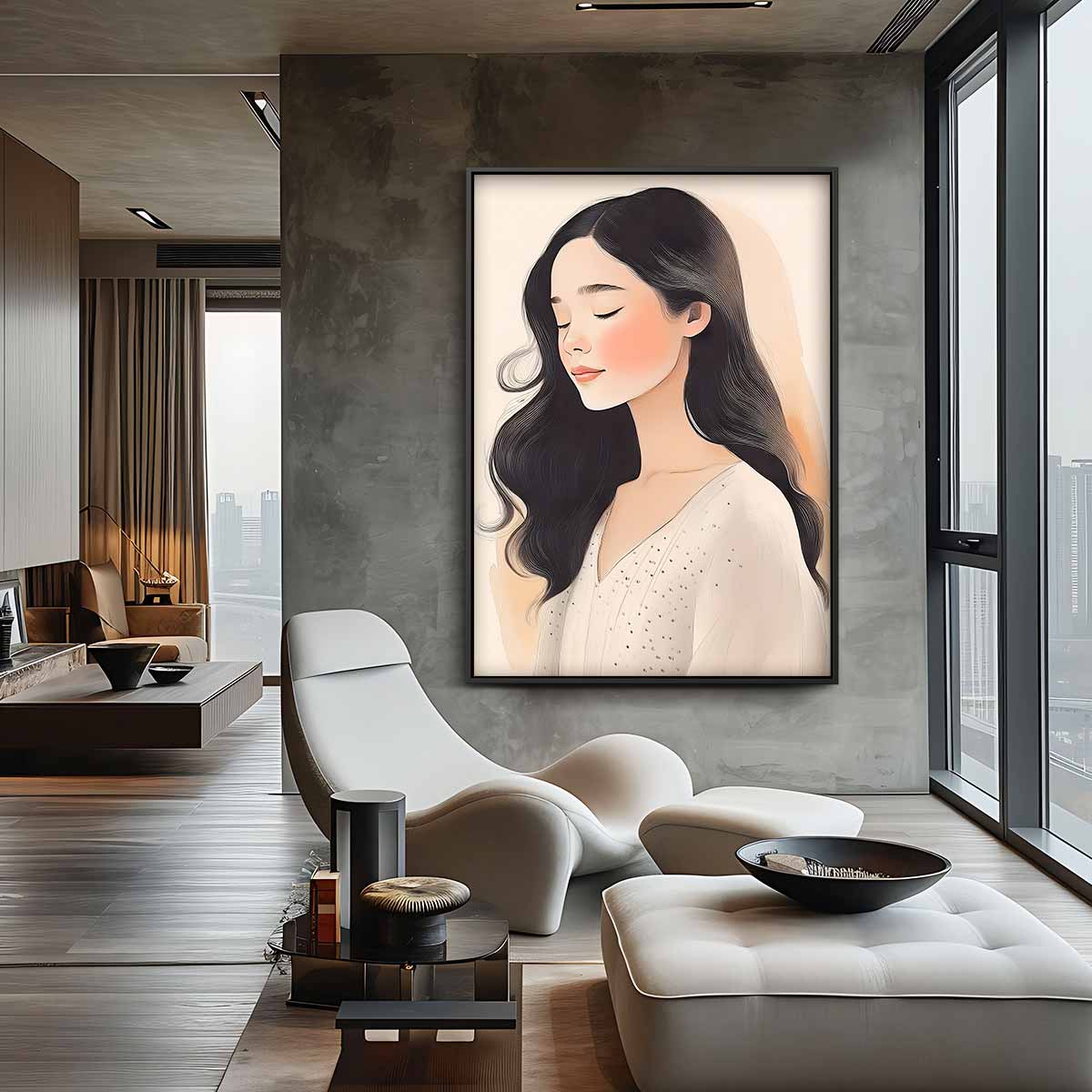 Rustige Schoonheid Portret Kunstwerk-canvas-dibond-plexiglas-wanddecoratie-WallArtistic