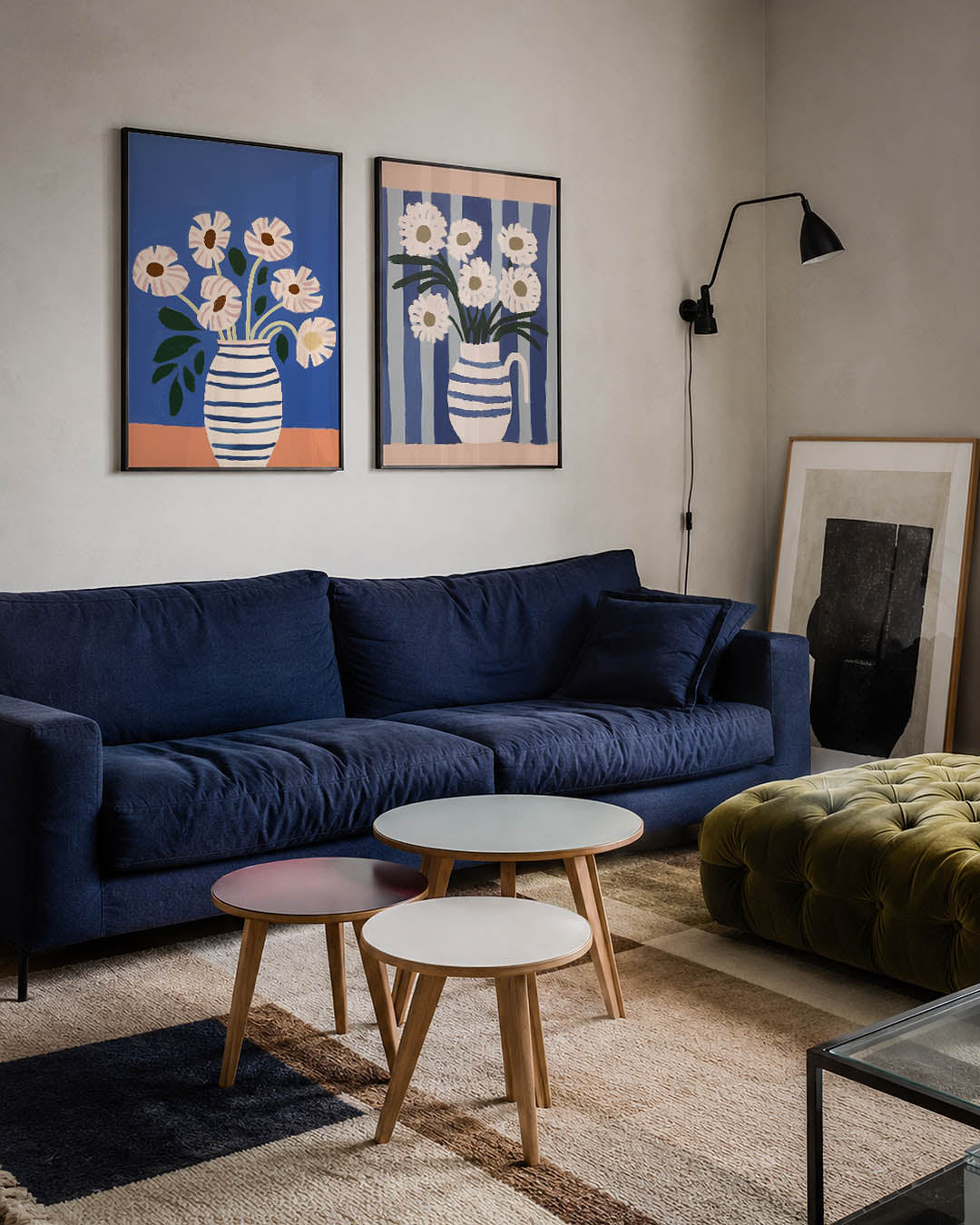 Bloemen en strepen Posterset