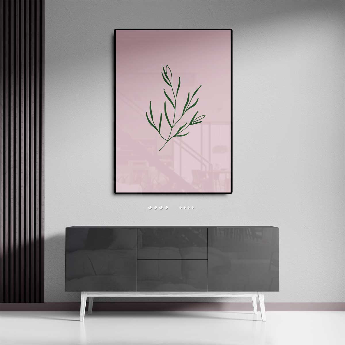 Botanische Simpliciteit op Roze Kunstwerk-canvas-dibond-plexiglas-wanddecoratie-WallArtistic