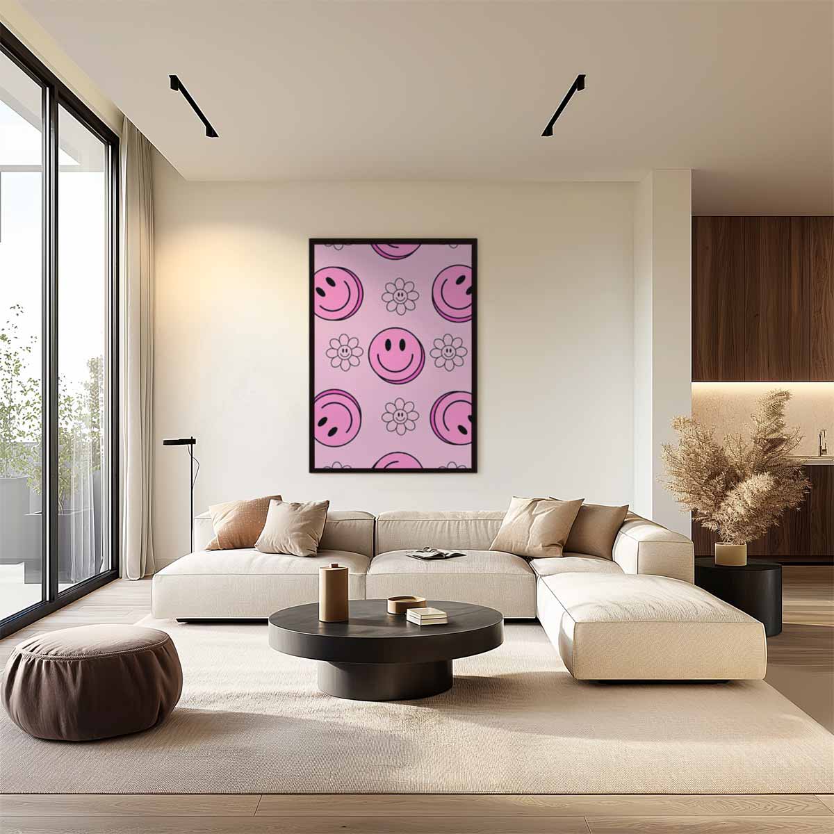 Vrolijke Smiley Bloemen Print Kunstwerk-canvas-dibond-plexiglas-wanddecoratie-WallArtistic
