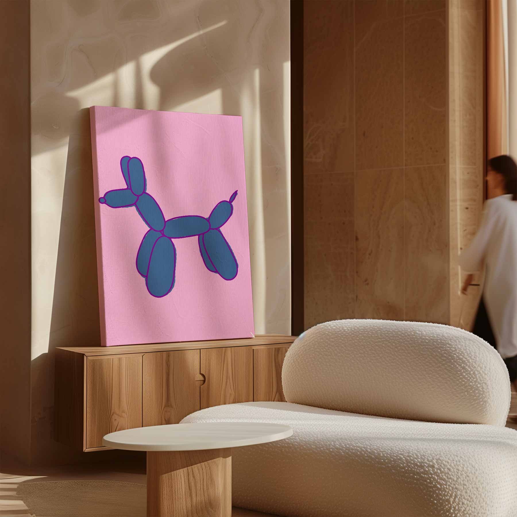 Vrolijke Ballonhond in Blauw Kunstwerk-canvas-dibond-plexiglas-wanddecoratie-WallArtistic