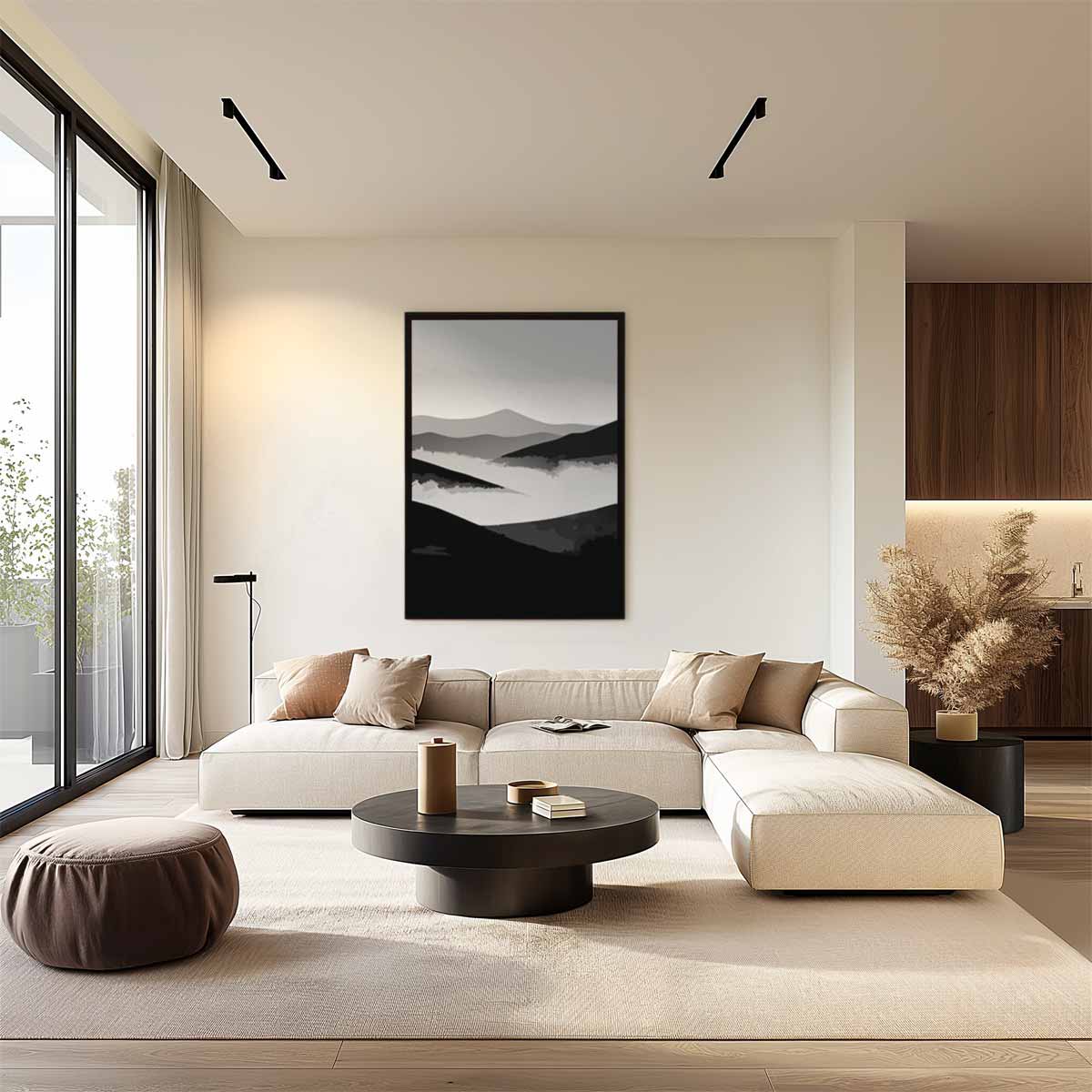 Dromerige Berglandschap in Zwart-Wit Kunstwerk-canvas-dibond-plexiglas-wanddecoratie-WallArtistic