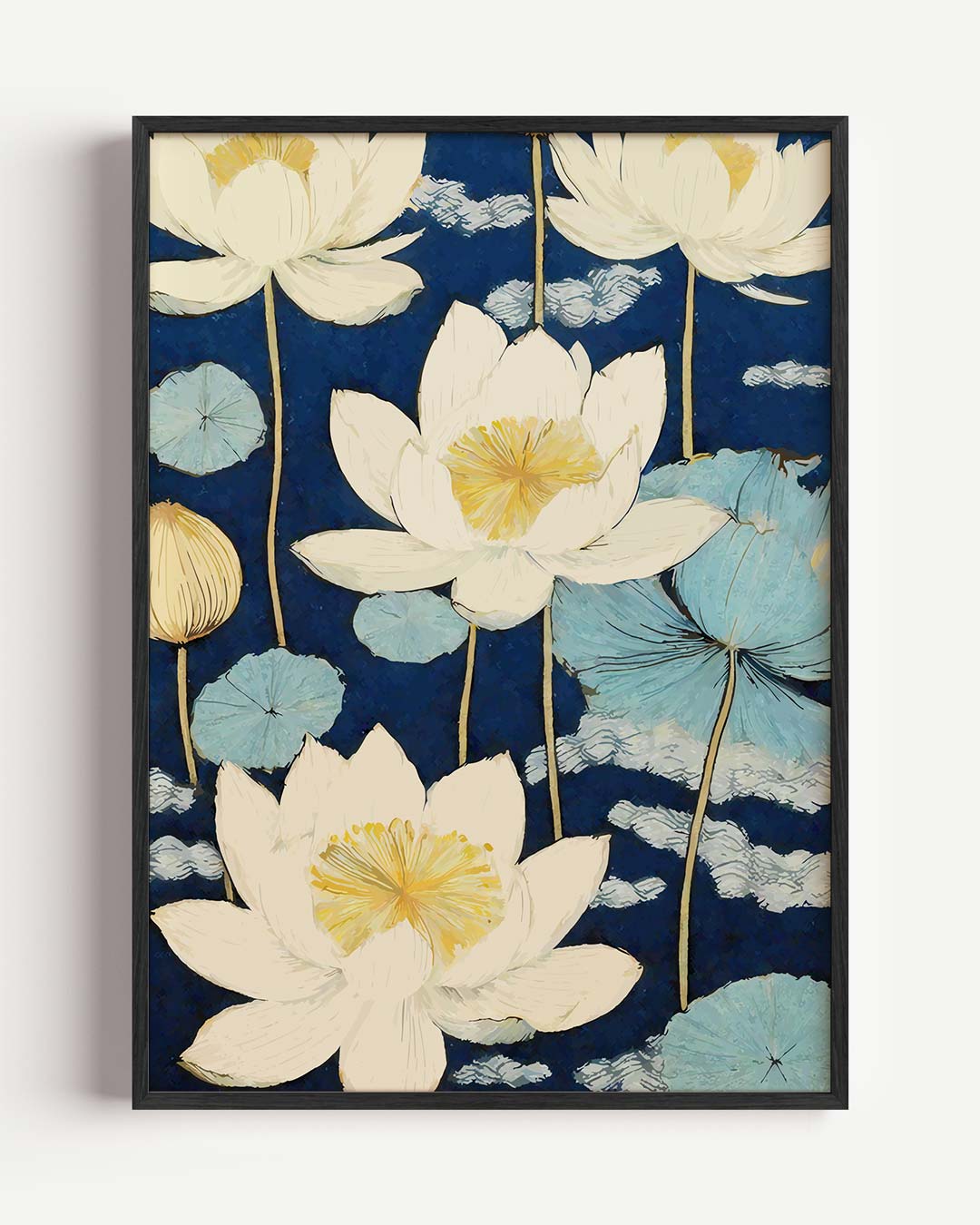 Charmante Lotus Bloemen op Blauw Poster