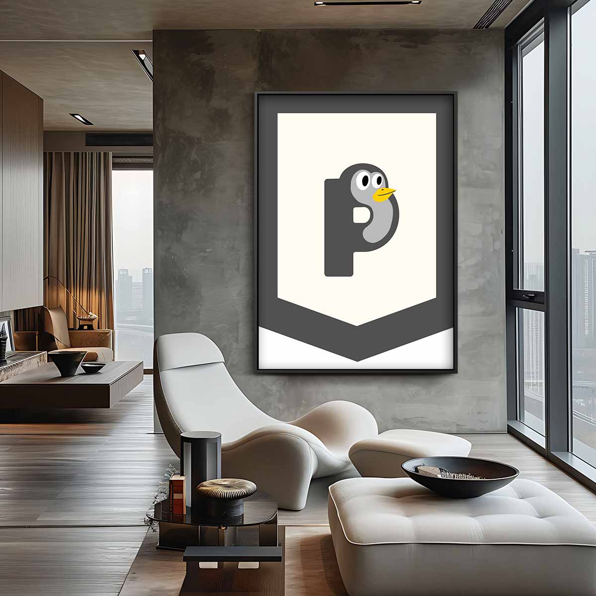 Vrolijke Pinguïn-Mascotte Kunstwerk-canvas-dibond-plexiglas-wanddecoratie-WallArtistic