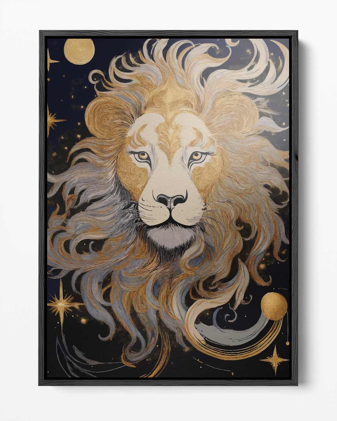 Majestueuze Leeuw in Gouden Nacht Kunstwerk-canvas-dibond-plexiglas-wanddecoratie-WallArtistic