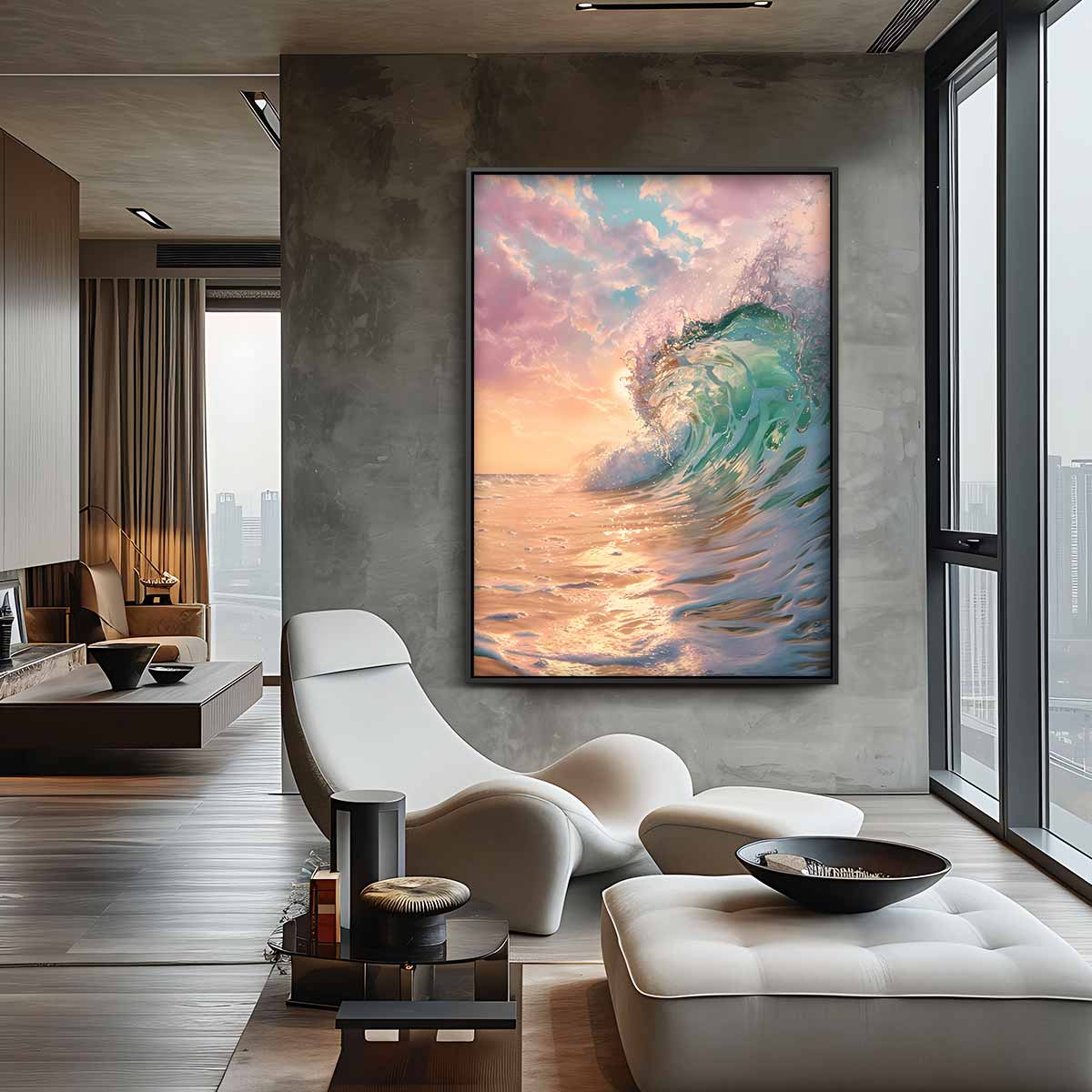 Golven in de Zonsondergang Kunstwerk-canvas-dibond-plexiglas-wanddecoratie-WallArtistic