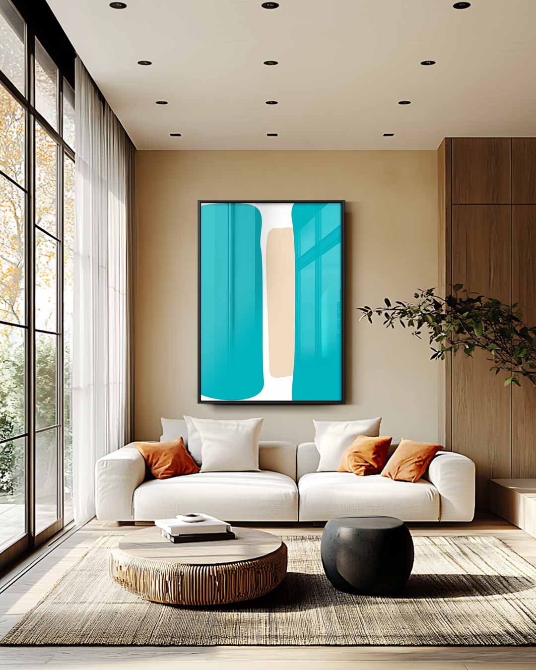 Abstracte Harmonie in Turkoois Kunstwerk-canvas-dibond-plexiglas-wanddecoratie-WallArtistic