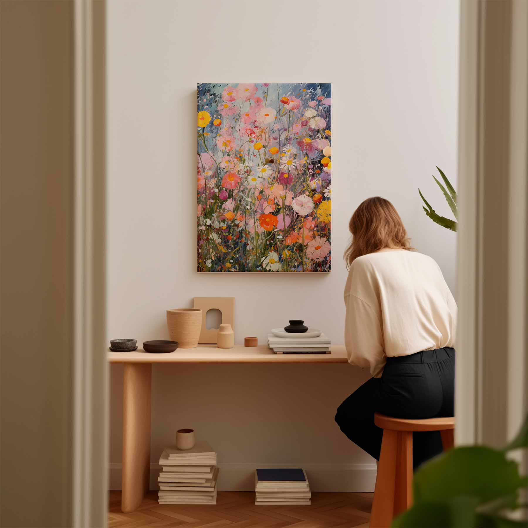 Kleurrijke Bloementuin Schilderij Kunstwerk-canvas-dibond-plexiglas-wanddecoratie-WallArtistic