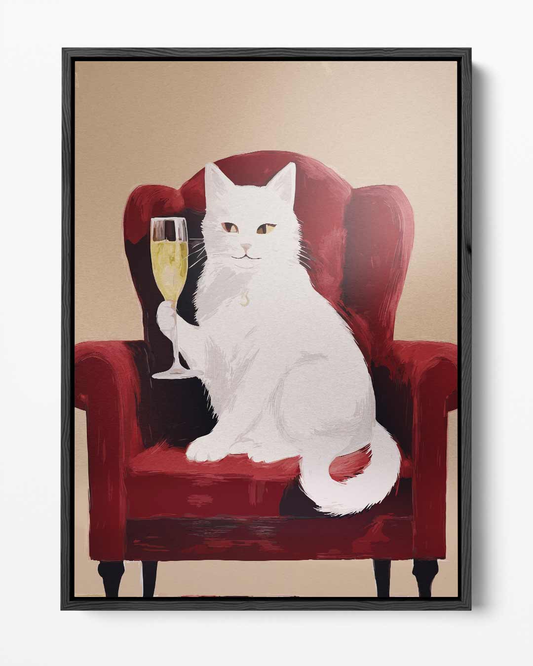 Aristocratische Kat op Rode Fauteuil Kunstwerk-canvas-dibond-plexiglas-wanddecoratie-WallArtistic