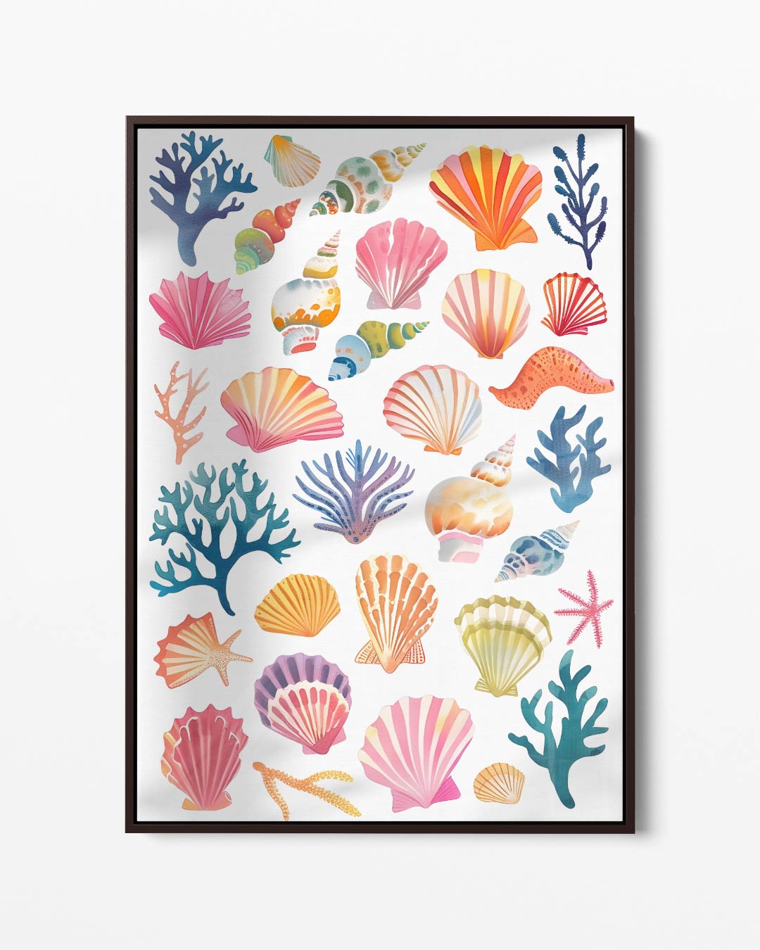 Kleurrijke Zeeschelpen en Koraal Illustratie Kunstwerk-canvas-dibond-plexiglas-wanddecoratie-WallArtistic