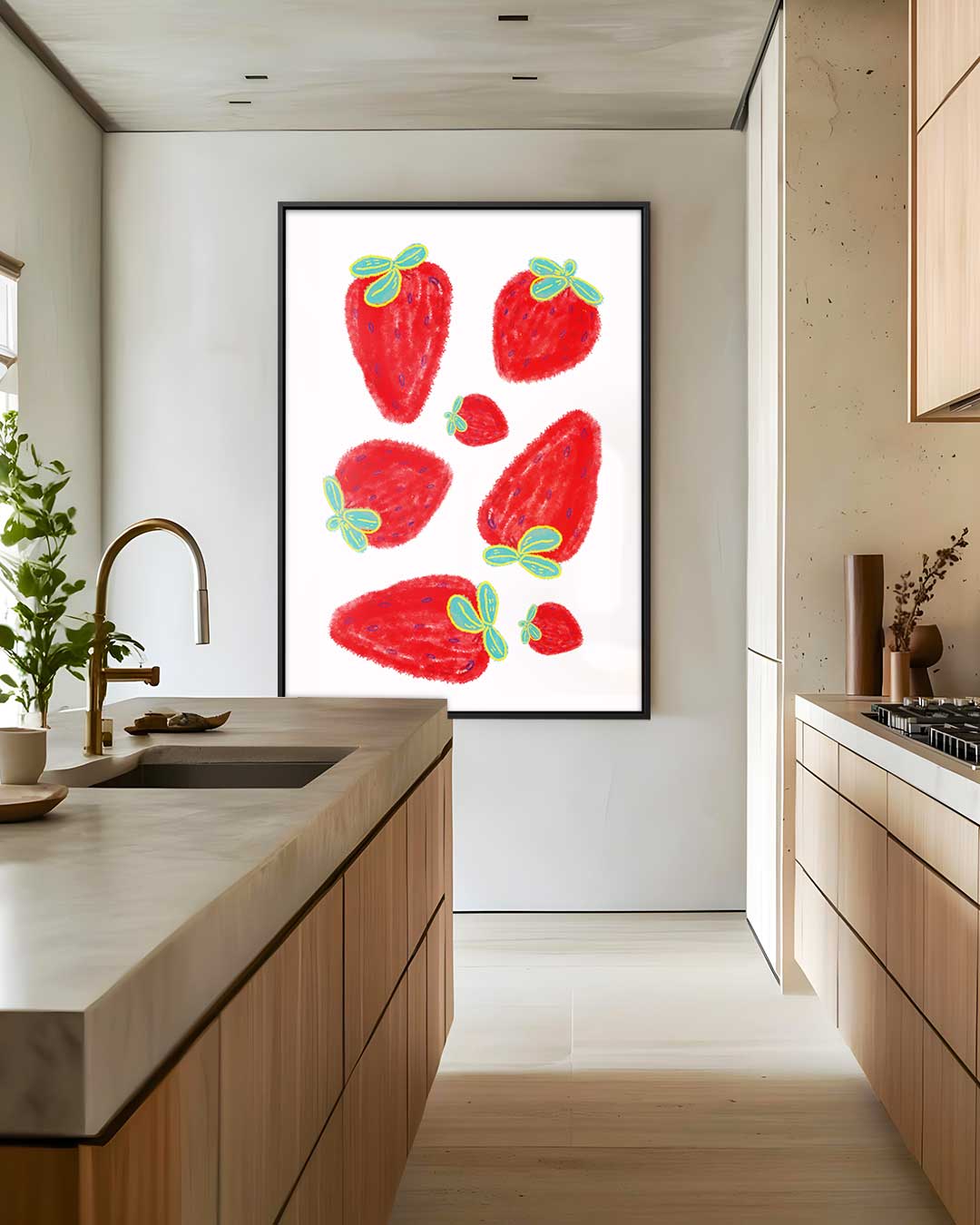 Vrolijke Aardbeien Kunstwerk-canvas-dibond-plexiglas-wanddecoratie-WallArtistic