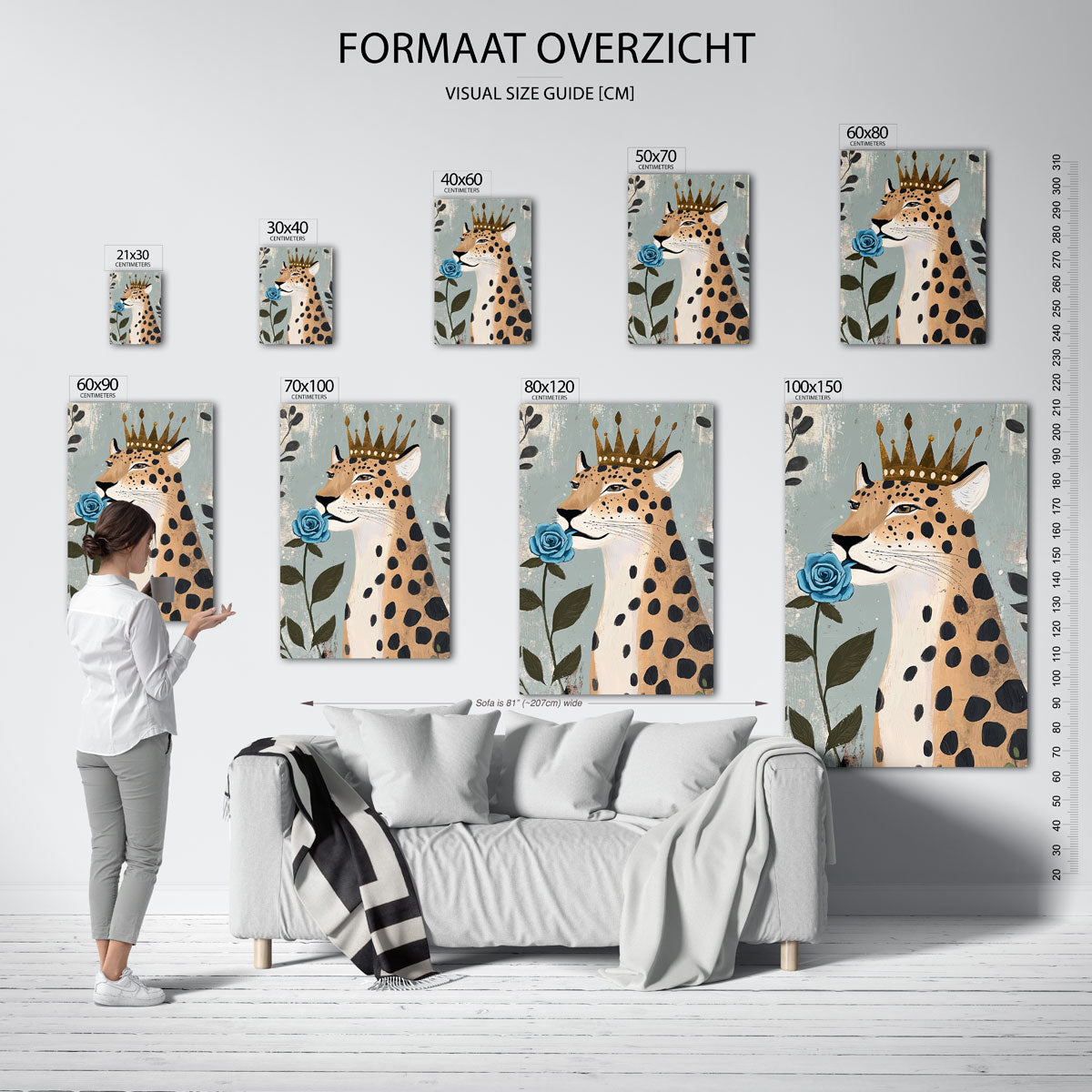 Luipaard met kroon en blauwe roos Poster
