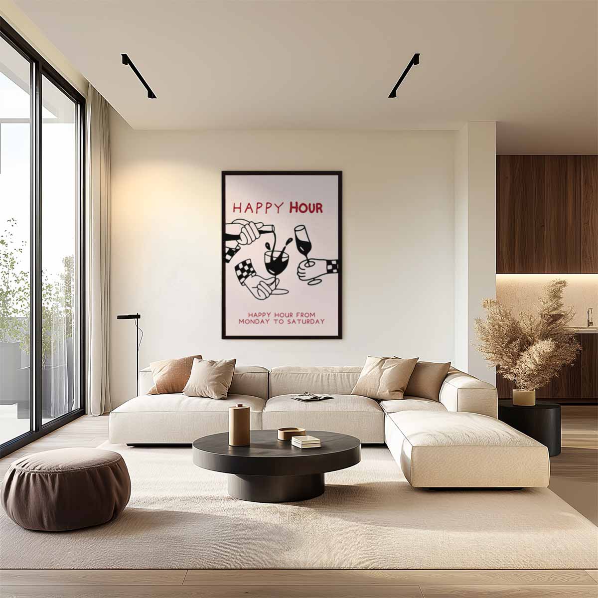 Happy Hour Illustratie Kunstwerk-canvas-dibond-plexiglas-wanddecoratie-WallArtistic