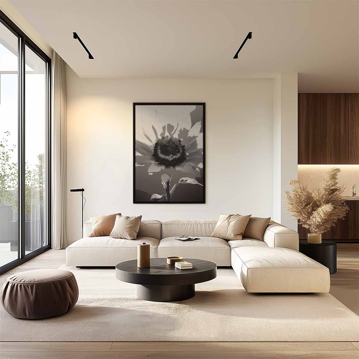 Zwart-Witte Zonnebloem Droom Kunstwerk-canvas-dibond-plexiglas-wanddecoratie-WallArtistic