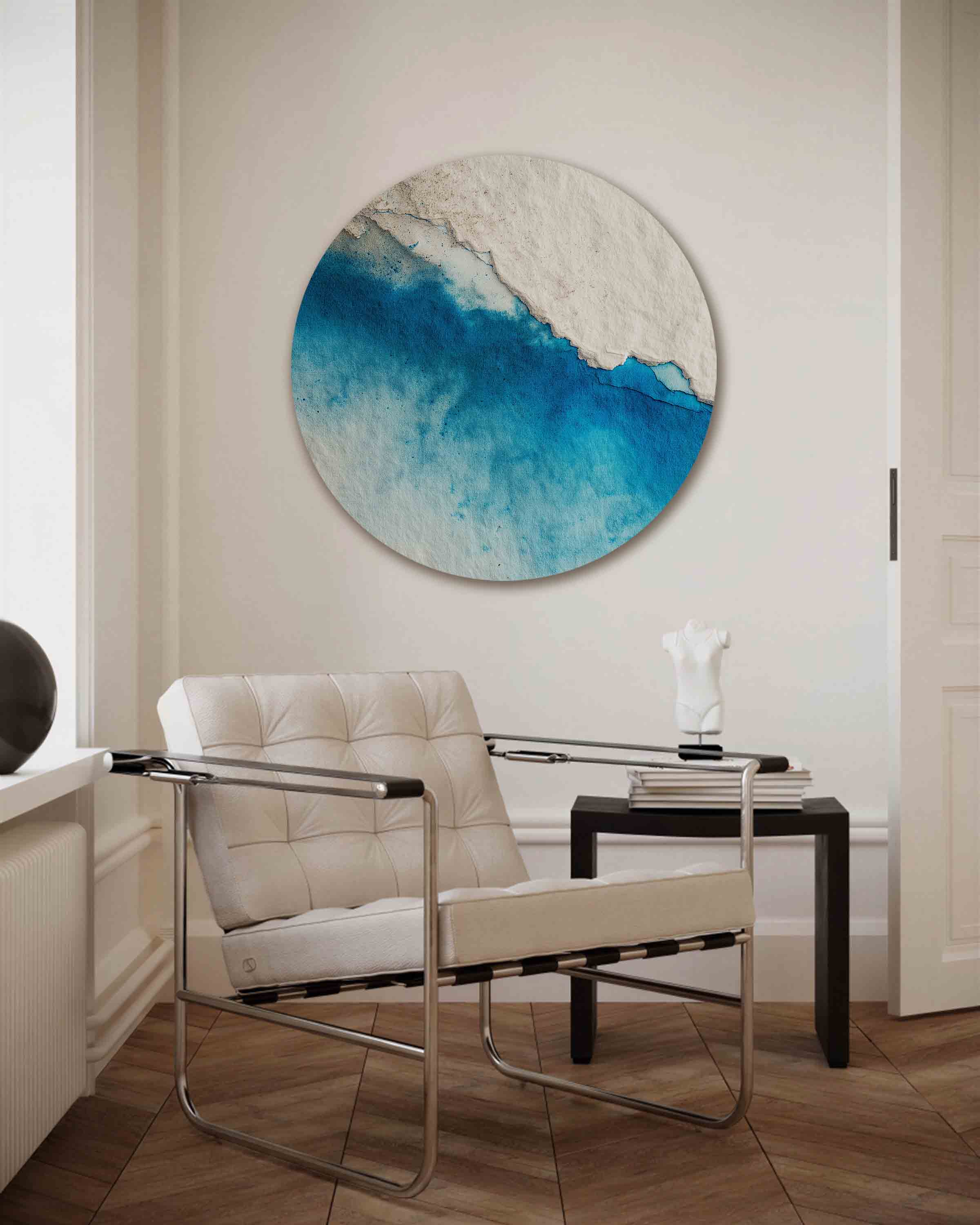 Blauwe en beige Muurcirkel