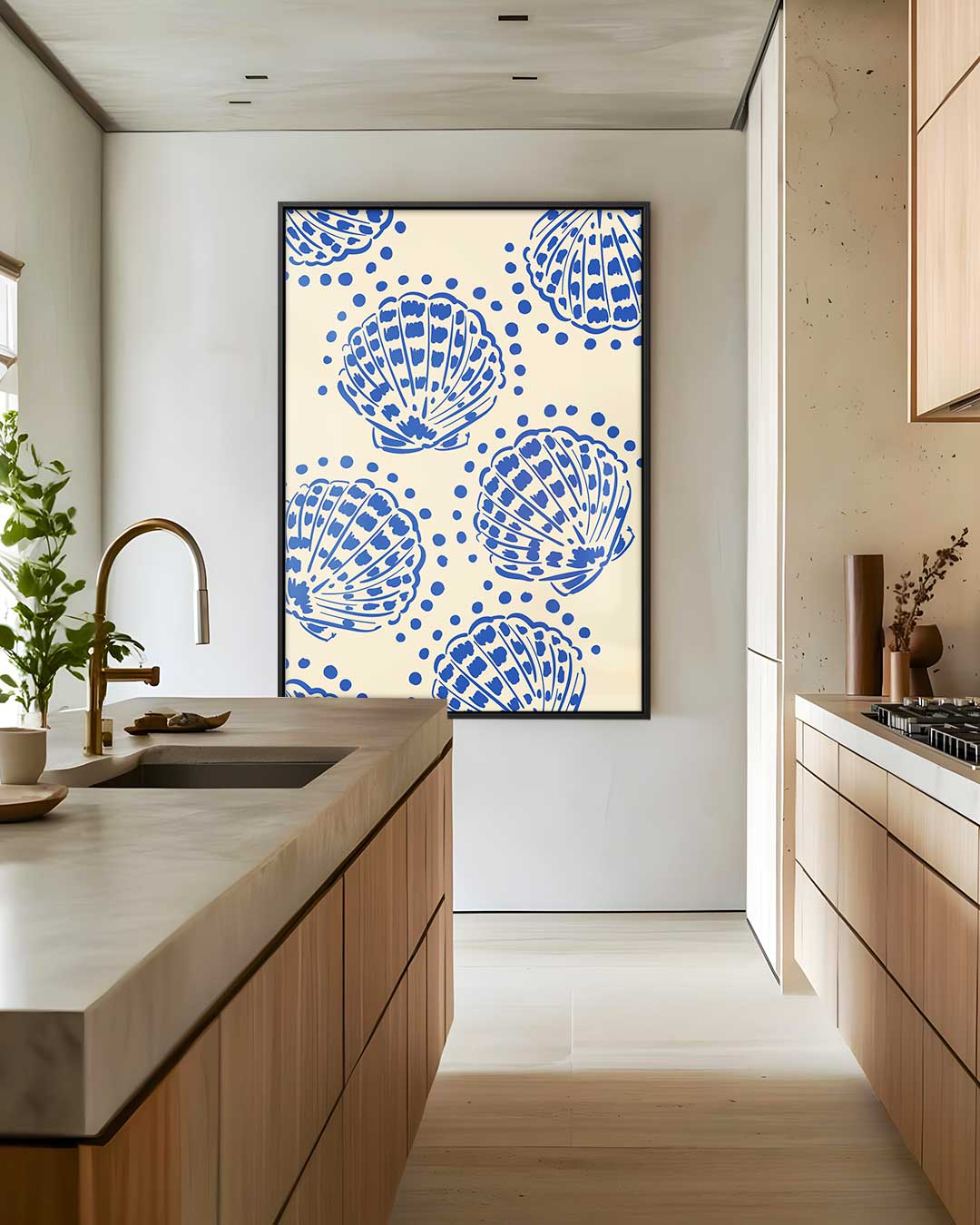 Blauwe Schelpenpatroon Kunstwerk-canvas-dibond-plexiglas-wanddecoratie-WallArtistic