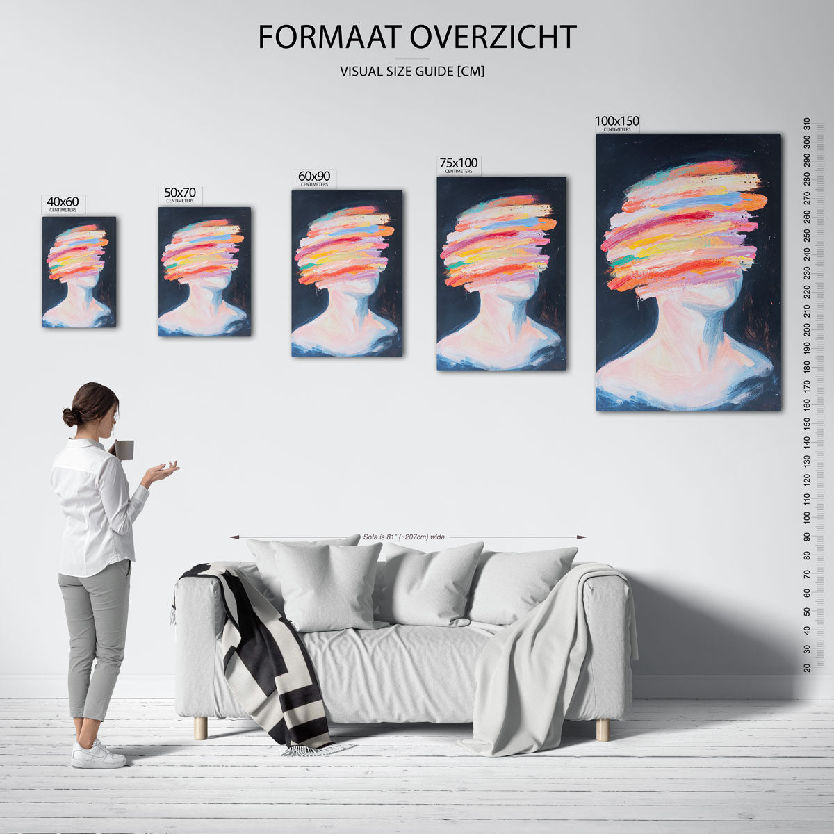 Kleurrijke streken portret Kunstwerk