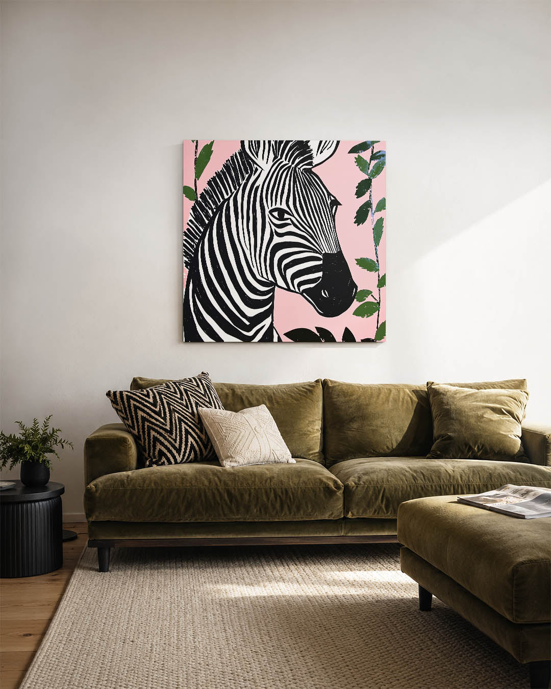 Zebra op roze achtergrond Kunstwerk