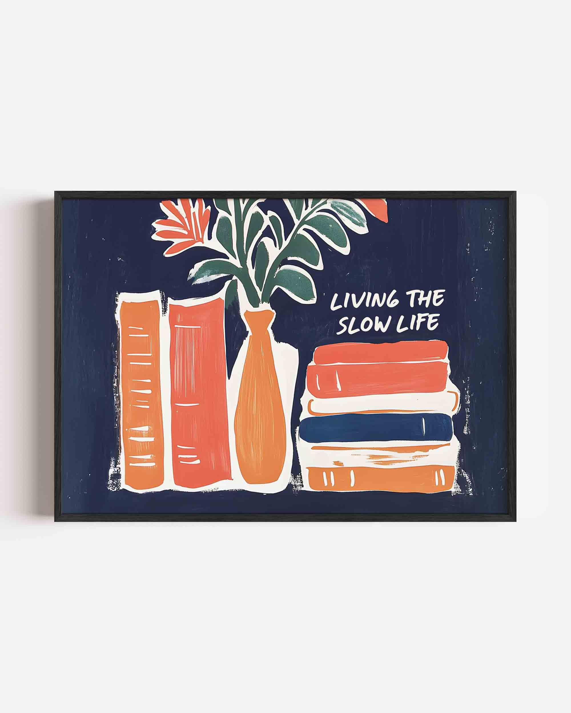 Boeken en vaas met bloemen Poster