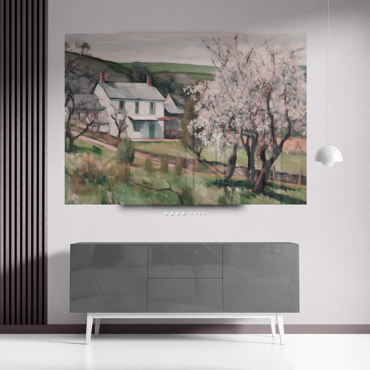Lentehuis met Bloesem Kunstwerk-canvas-dibond-plexiglas-wanddecoratie-WallArtistic