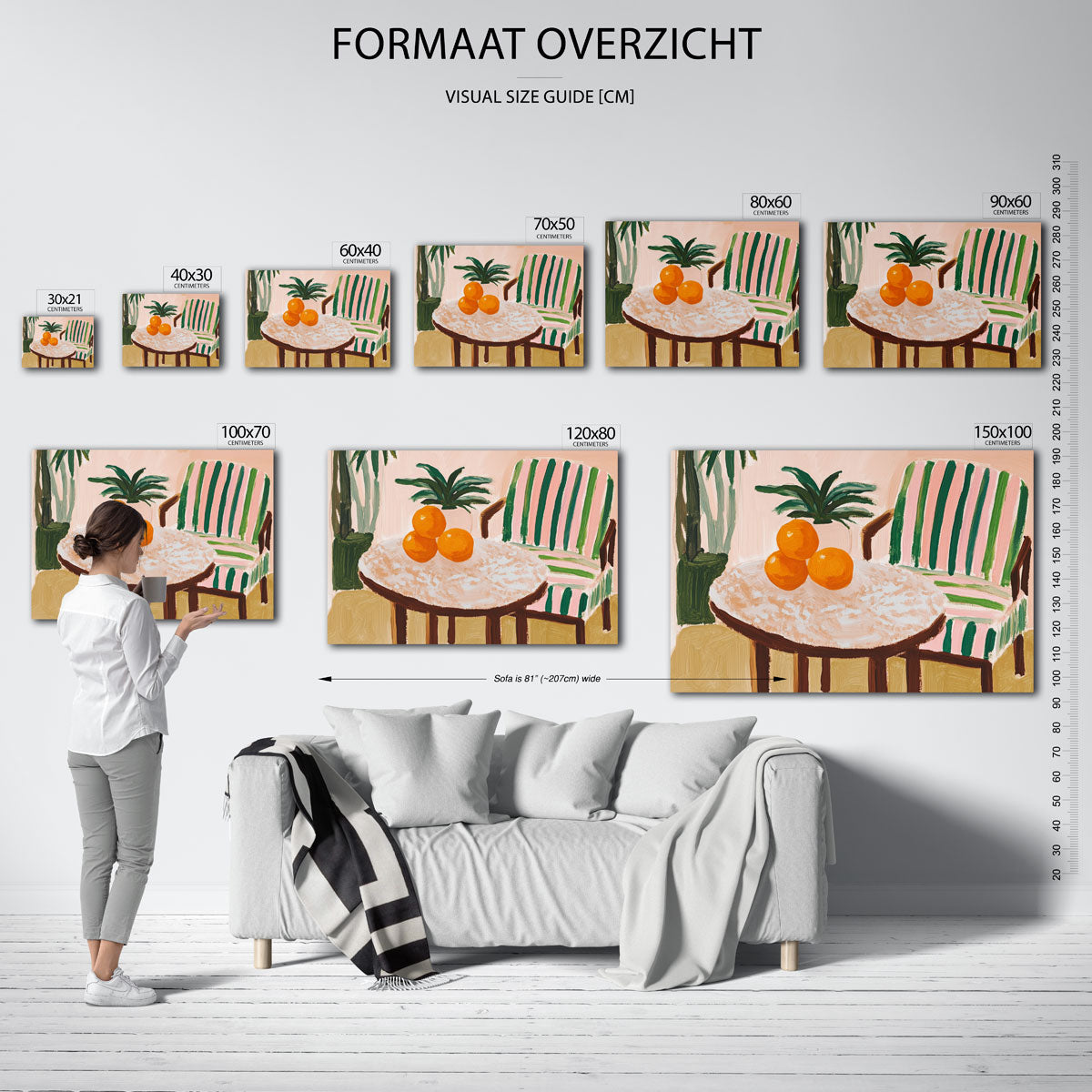 Oranje fruit en gestreepte stoel Poster