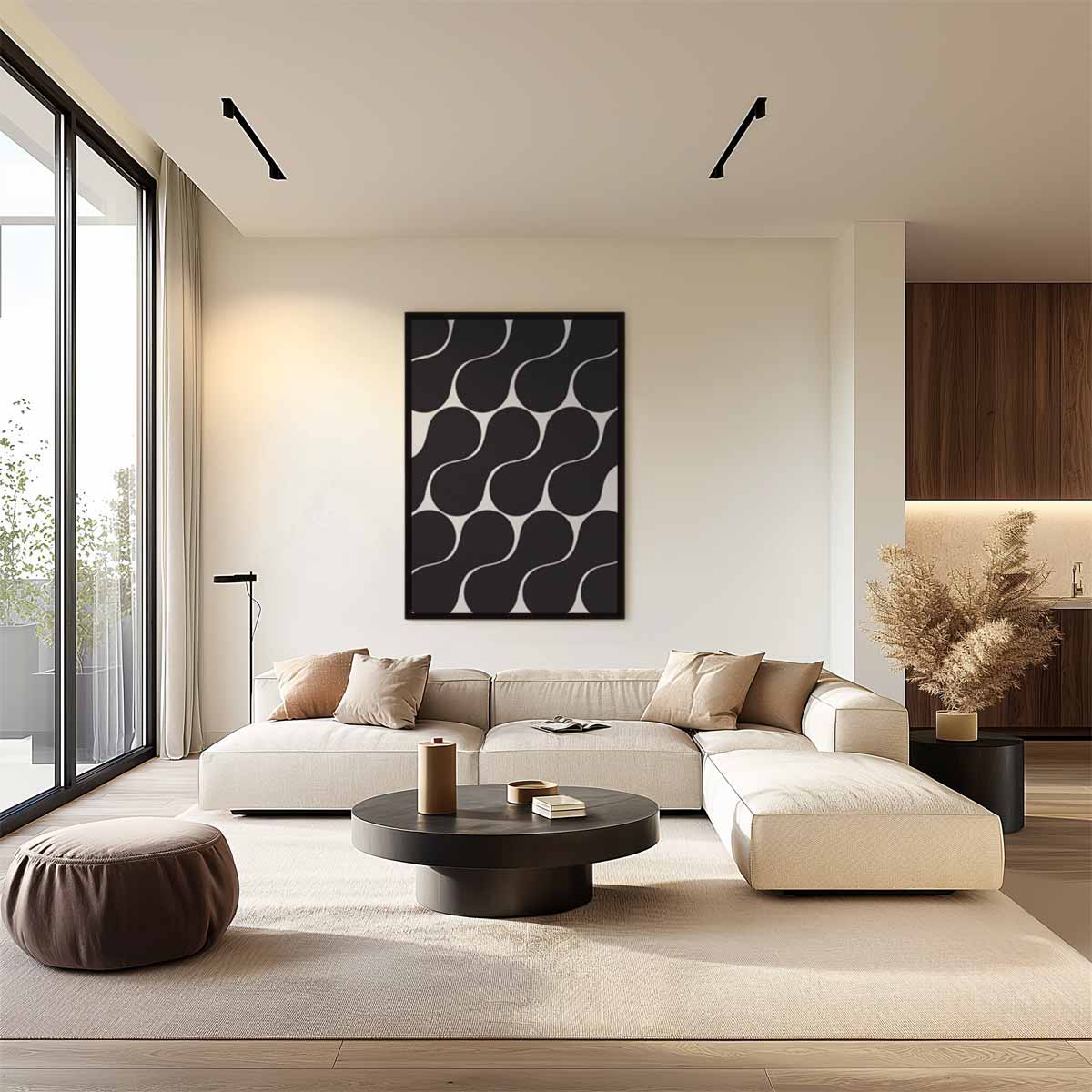 Dynamische Zwart-wit Golven Kunstwerk-canvas-dibond-plexiglas-wanddecoratie-WallArtistic