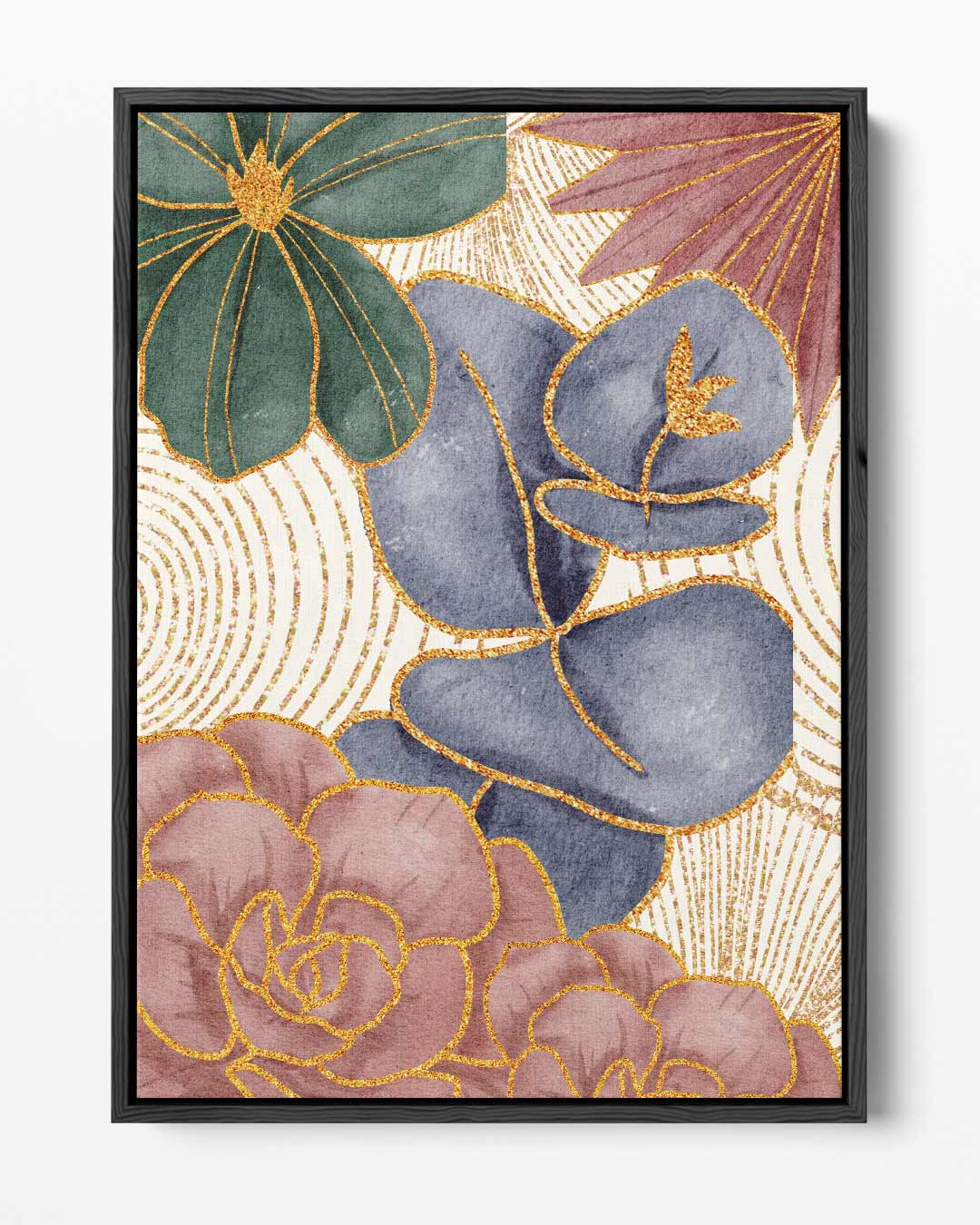 Bloemenpracht in Goud Kunstwerk-canvas-dibond-plexiglas-wanddecoratie-WallArtistic