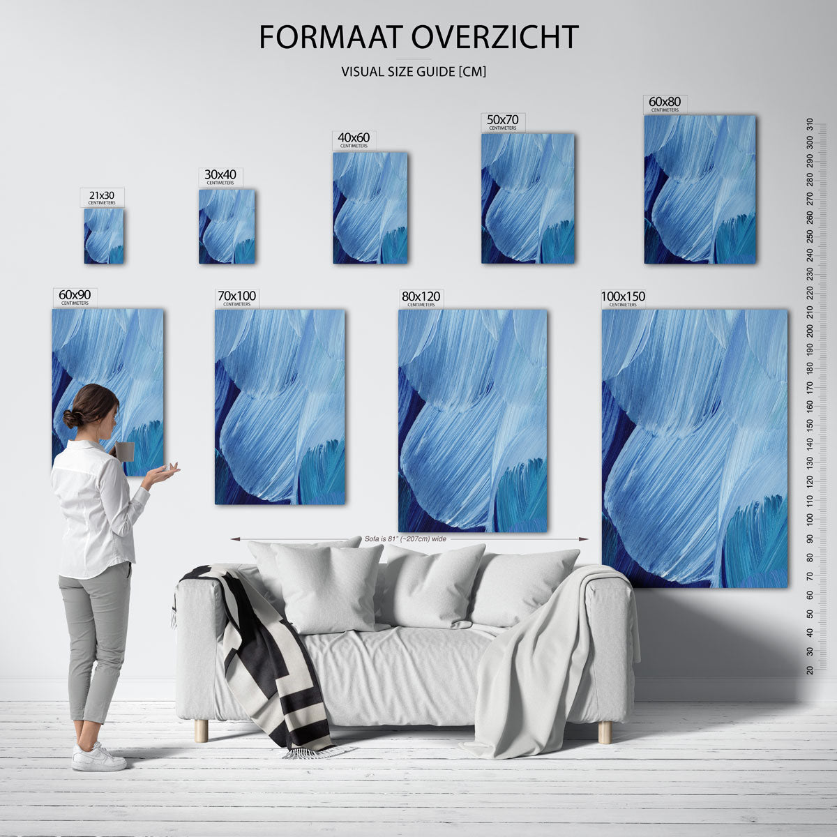 Blauwe penseelstreken Poster