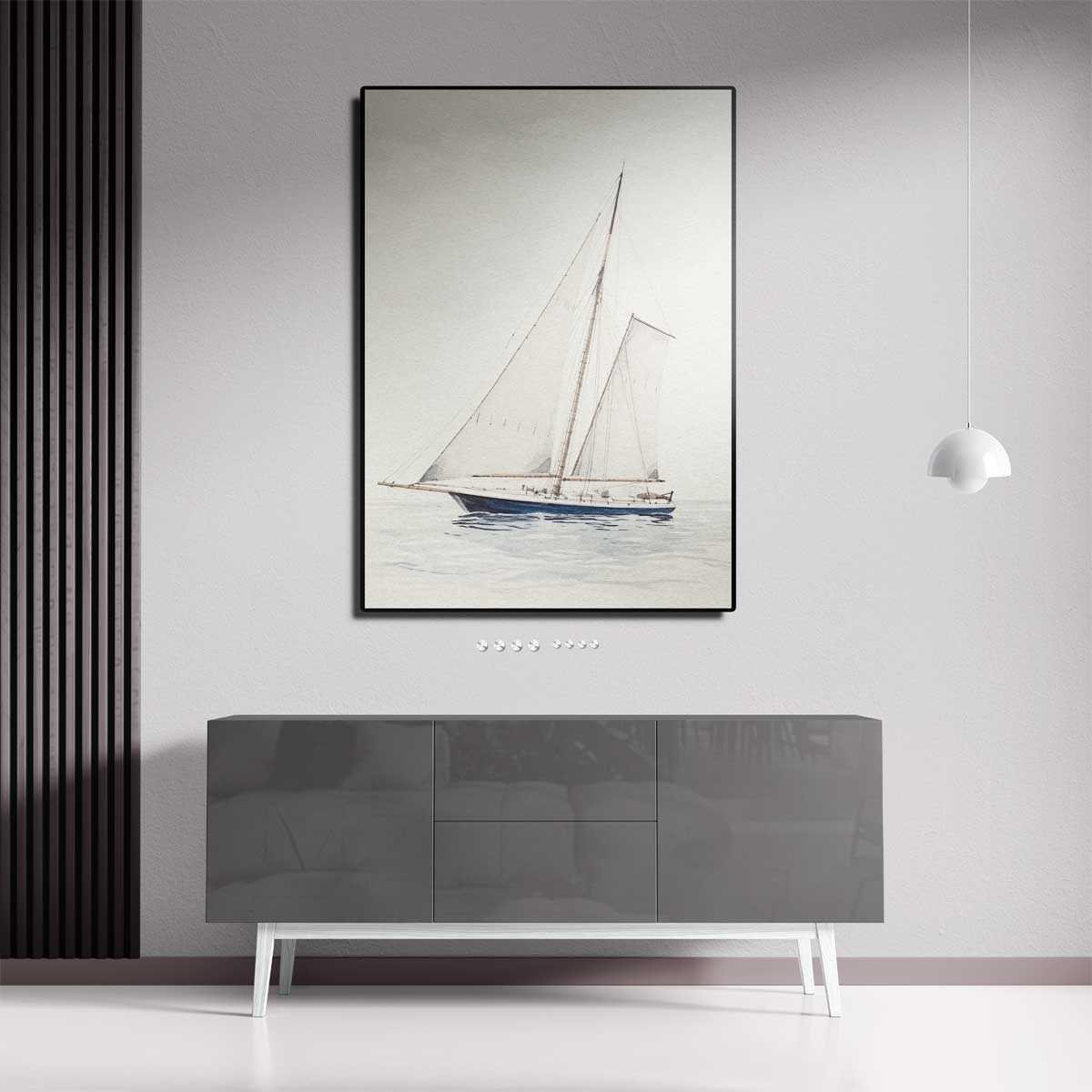 Zeilboot op Rustige Zee Kunstwerk-canvas-dibond-plexiglas-wanddecoratie-WallArtistic