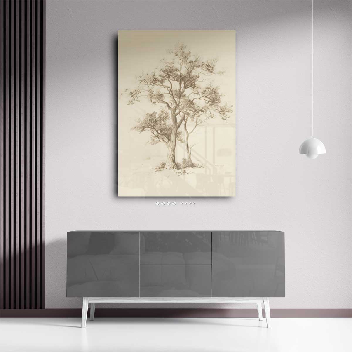 Mystieke Bomen Tekening Kunstwerk-canvas-dibond-plexiglas-wanddecoratie-WallArtistic