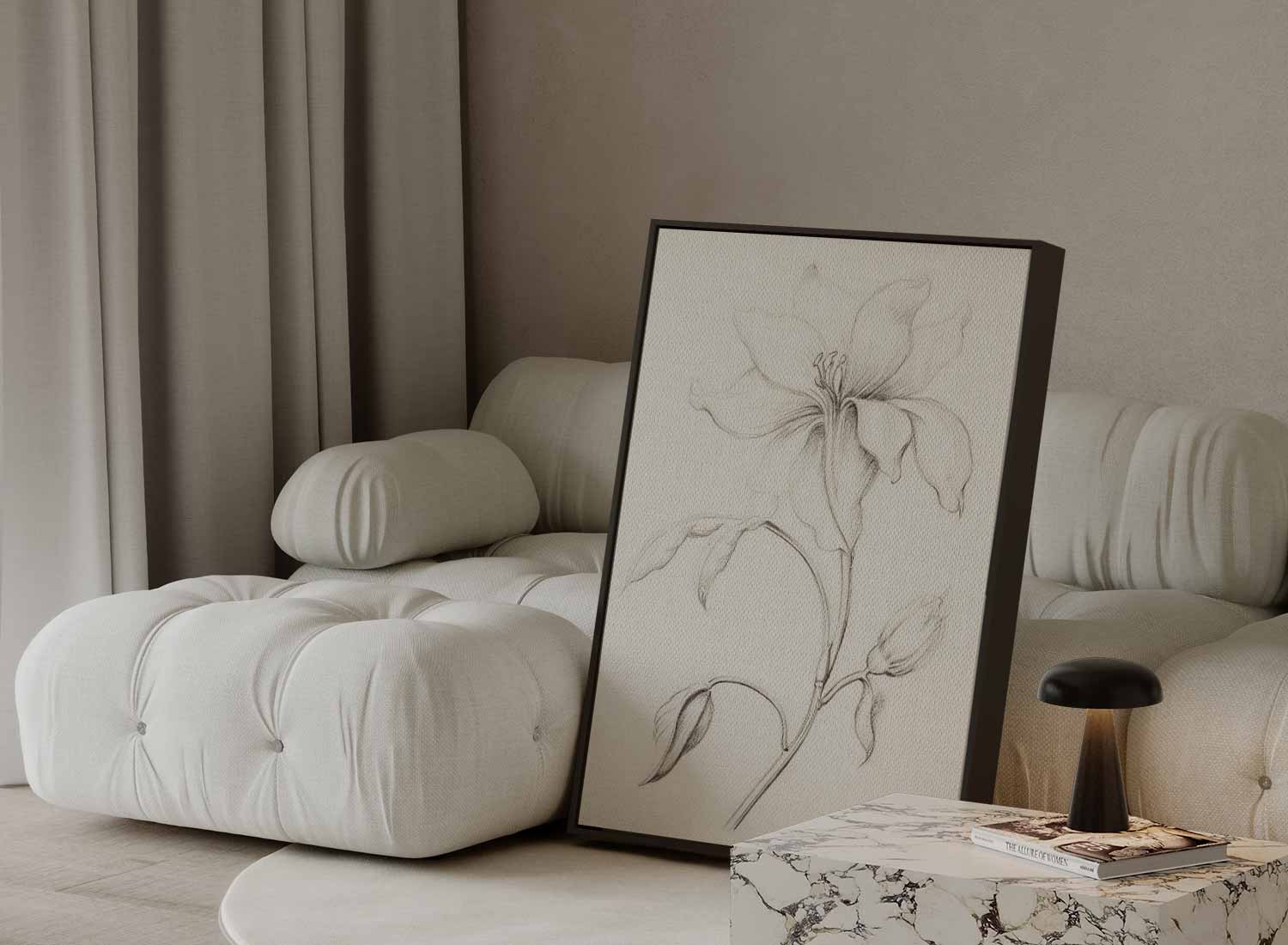 Elegante Bloementekening in Potlood Kunstwerk-canvas-dibond-plexiglas-wanddecoratie-WallArtistic