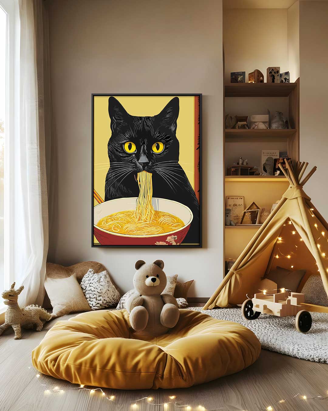 Kat met Noedels Kunstwerk-canvas-dibond-plexiglas-wanddecoratie-WallArtistic