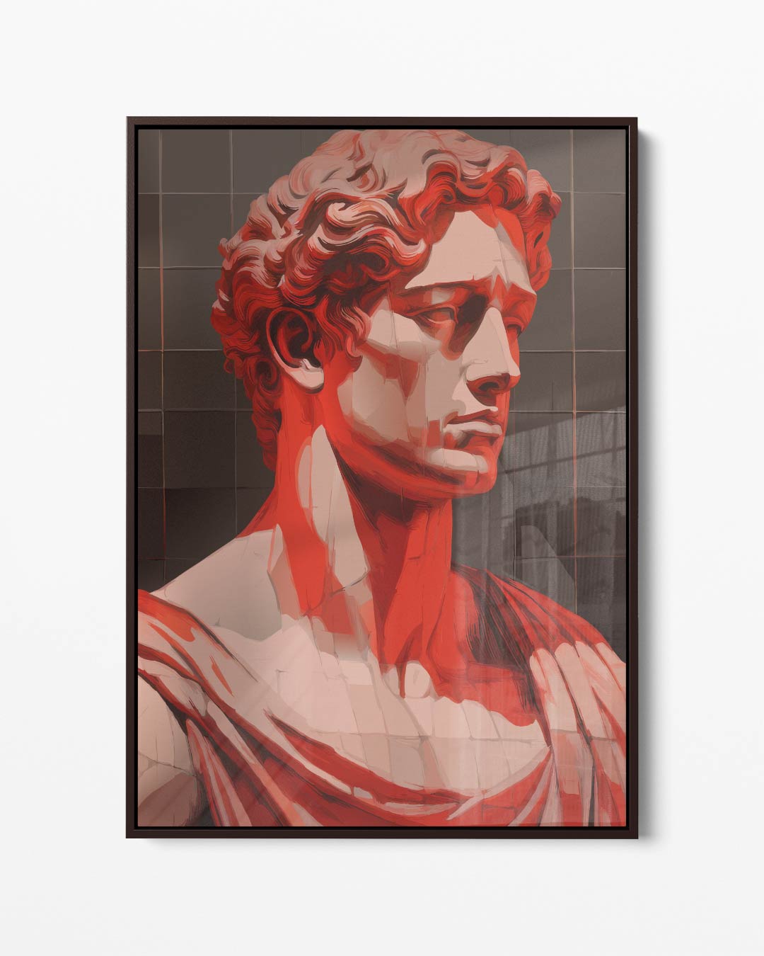 Klassieke Buste in Rood Licht Kunstwerk-canvas-dibond-plexiglas-wanddecoratie-WallArtistic