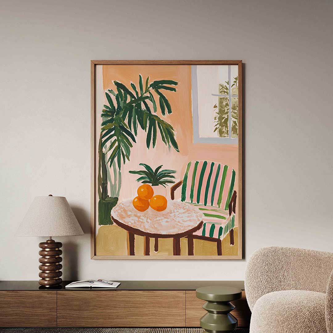 Interieur met sinaasappels Poster
