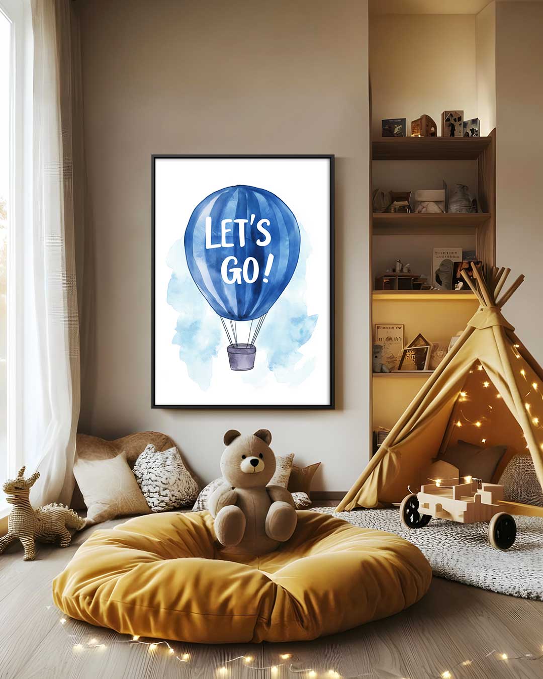 Inspirerende Blauwe Luchtballon Kunstwerk-canvas-dibond-plexiglas-wanddecoratie-WallArtistic