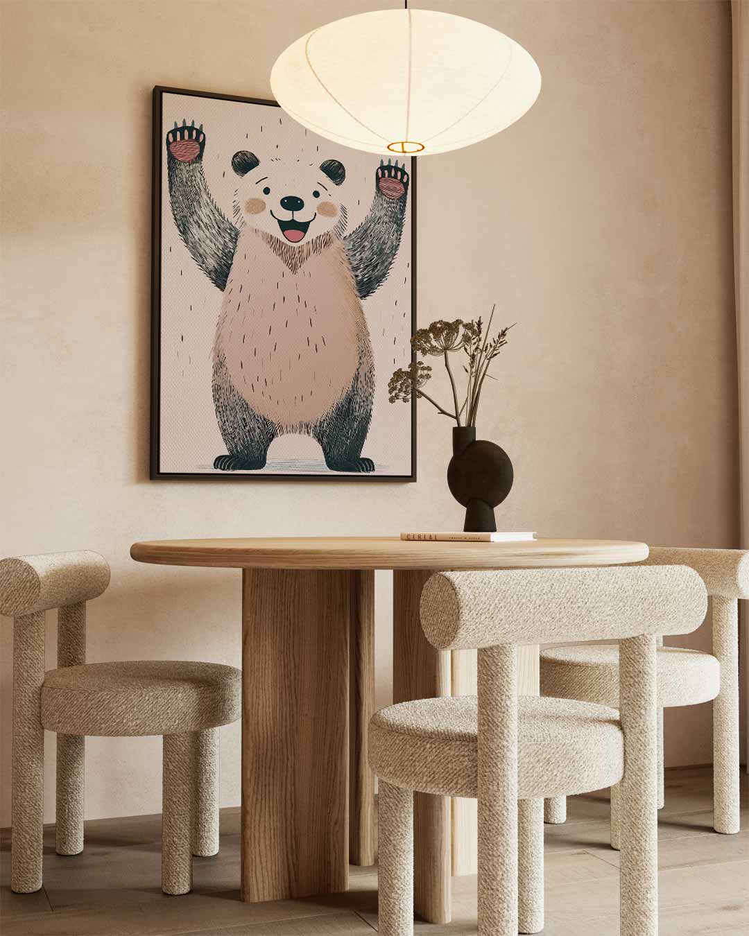 Vrolijke Panda Illustratie Kunstwerk-canvas-dibond-plexiglas-wanddecoratie-WallArtistic