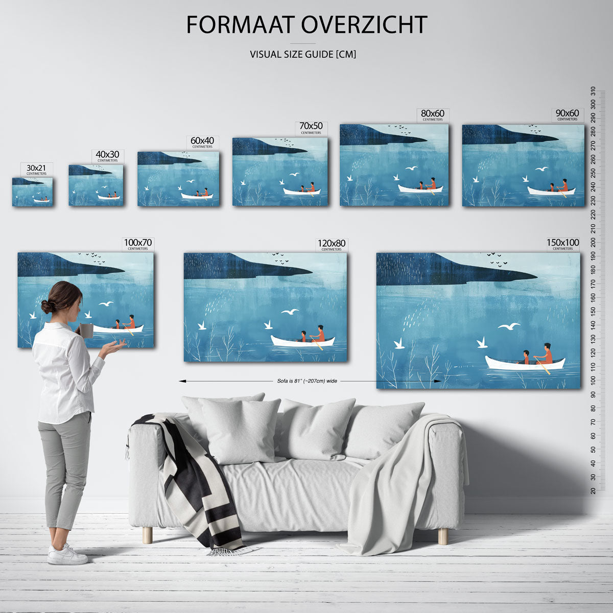 Roeiboot en vogels Poster