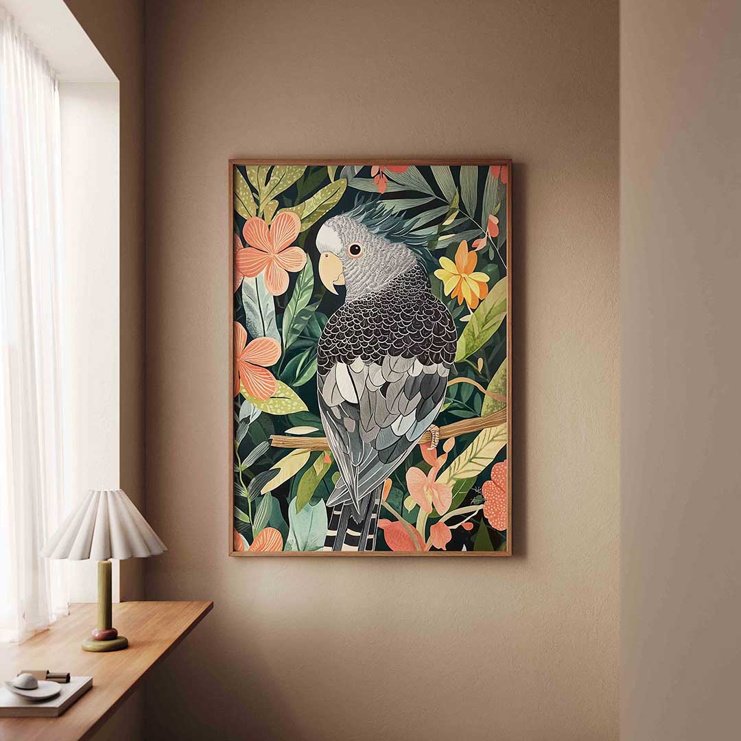 Papegaai en bloemen Poster