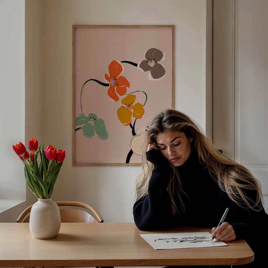 Bloemenpracht op Zachtroze Poster-WallArtistic