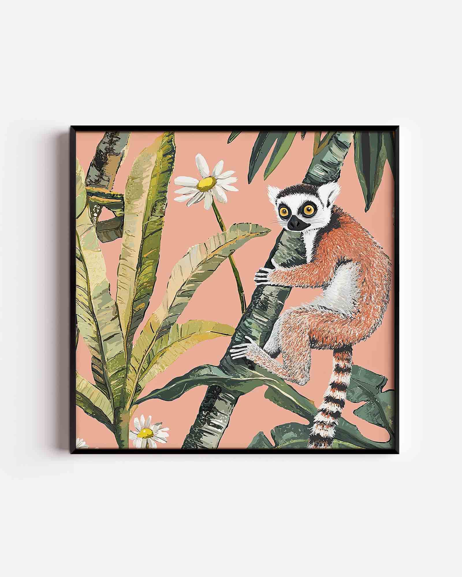 Lemur met bloemen Poster