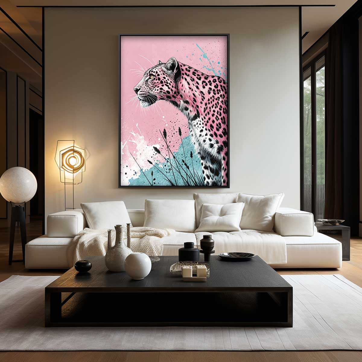 Roze Panter op Avontuur Kunstwerk-canvas-dibond-plexiglas-wanddecoratie-WallArtistic