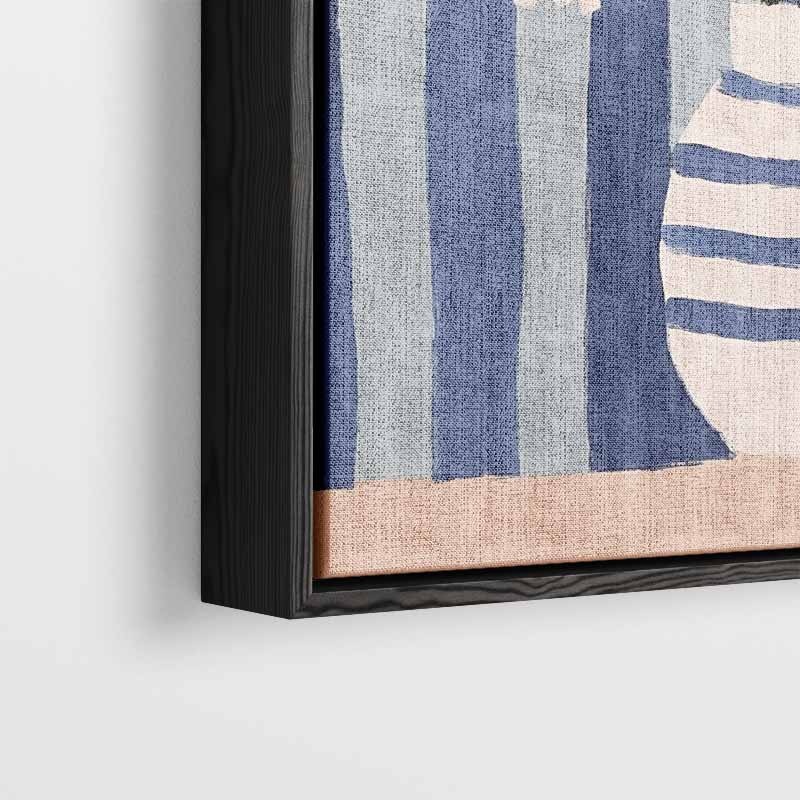Bloemen in Blauwe Strepen Kunstwerk-canvas-dibond-plexiglas-wanddecoratie-WallArtistic