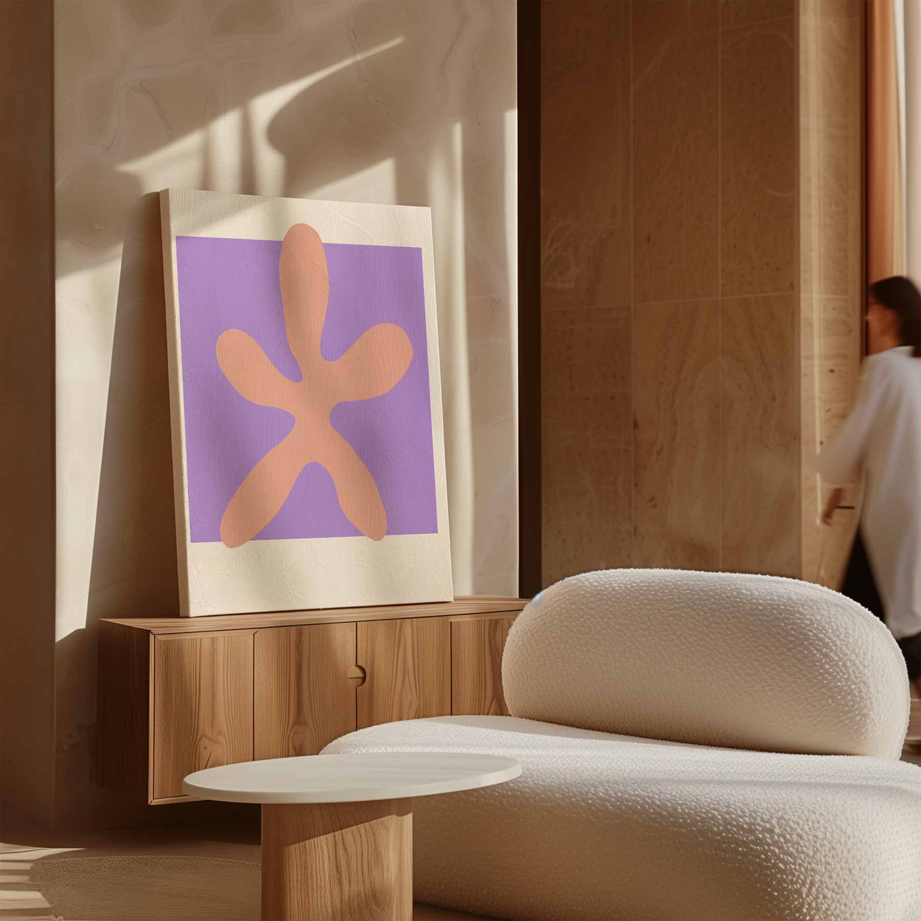 Zachte Vorm op Paarse Achtergrond Kunstwerk-canvas-dibond-plexiglas-wanddecoratie-WallArtistic