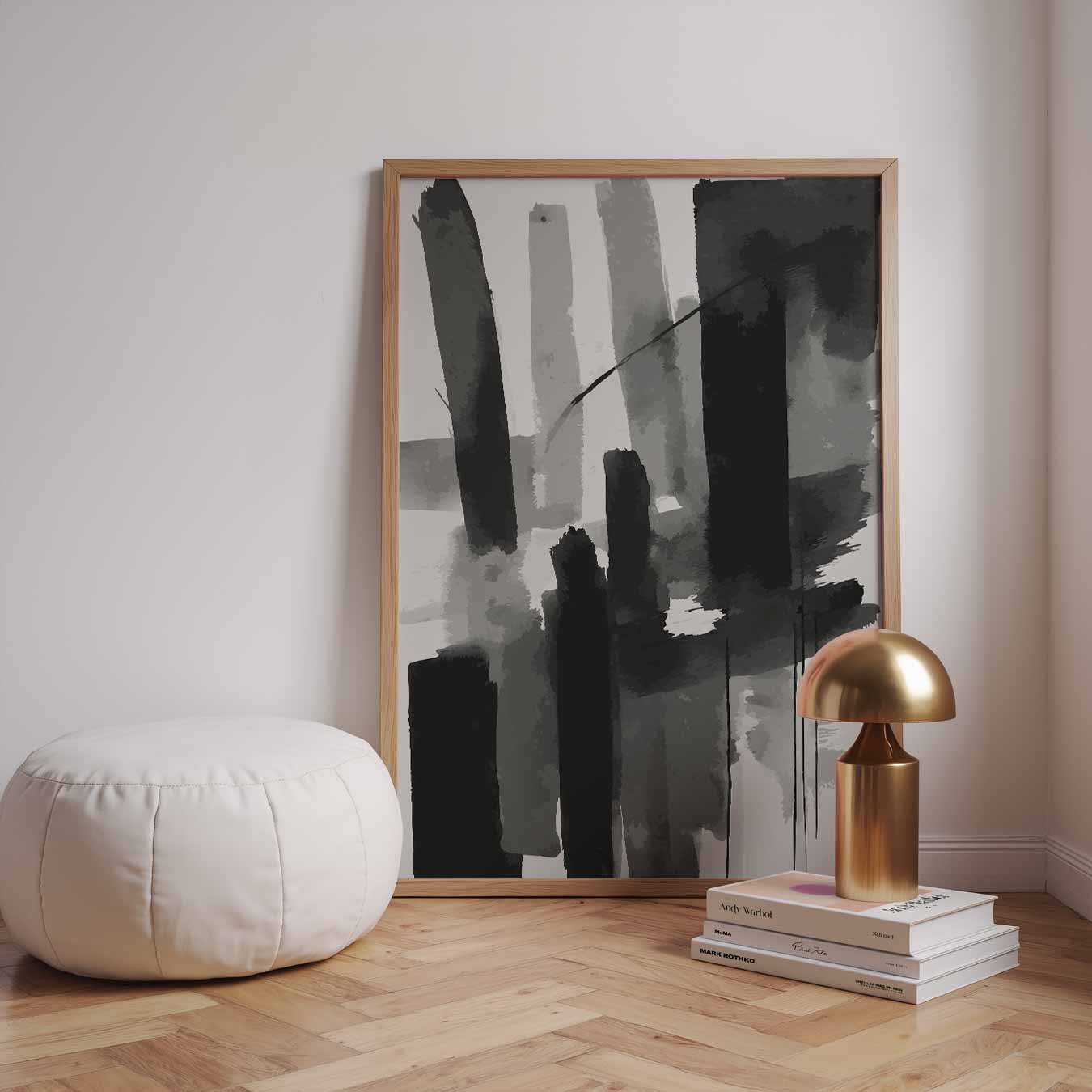 Abstracte Zwart-Wit Penselstreken Poster